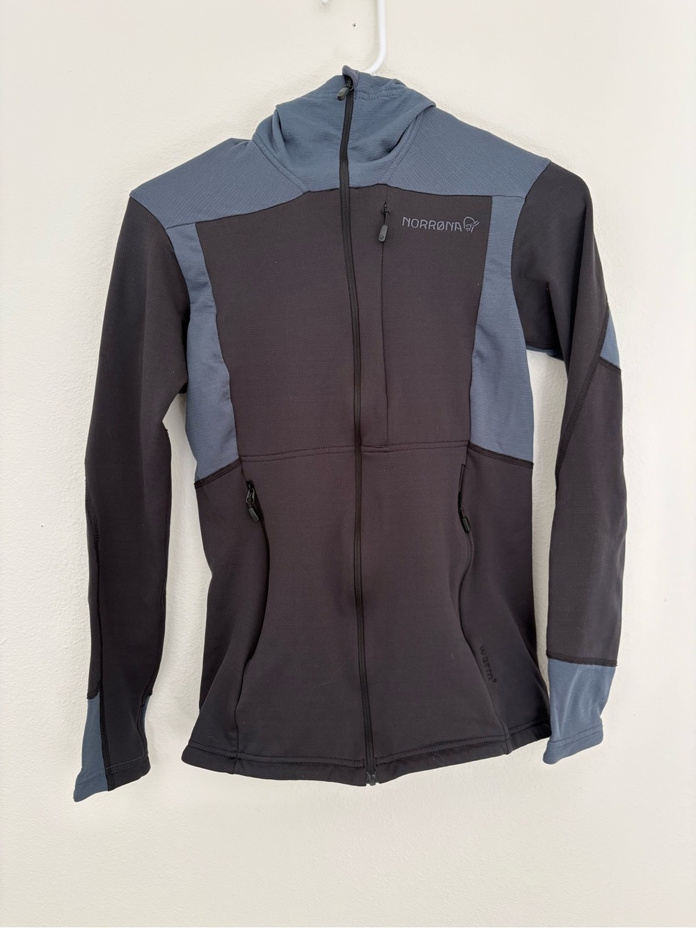 Norrøna Warm1 Stretch Zip Fleece Blue & Gray Hooded Jacket Women’s X Small